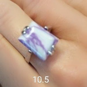 Purple & White Stone Ring 10.5 Silver Plated